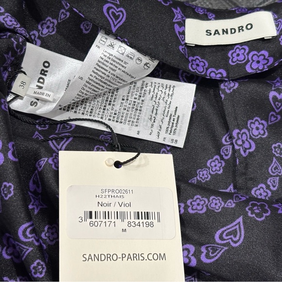 526. NWT! Sandro Black and Purple Ruched V-Neck Maxi Dress - Picture 4 of 8